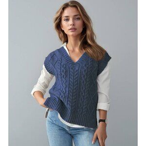 Classic Cable Knit Sweater Vest Navy Blue